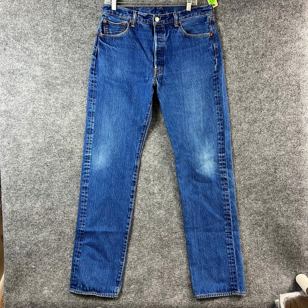 Levis Jeans 501 Men 34 Blue Straight Leg Button Fly Denim High Rise Casual 34x35